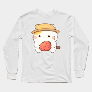 muffin cat holding a strawberry Long Sleeve T-Shirt